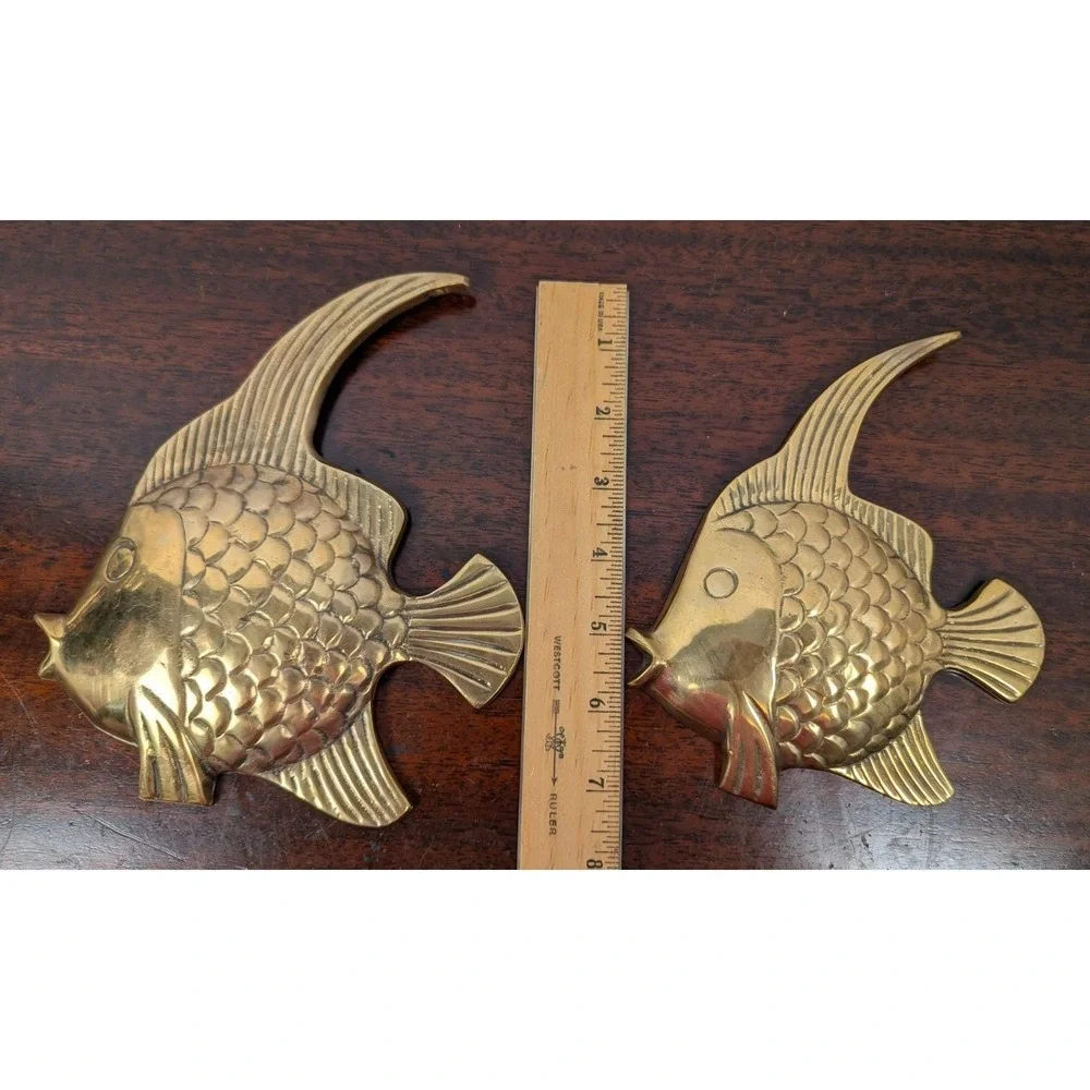 Vintage Brass Tropical Fish Wall Hanging Set of 2 Mid Century Coastal Nautical